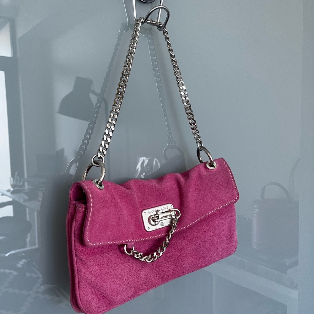 Y2K Michael Kors pink suede shoulder bag